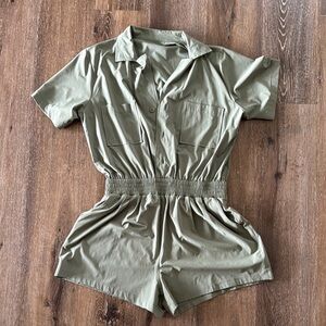 Vuori Sage Green Elastic Waist Romper